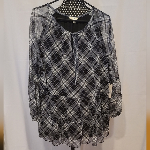 Terra & Sky Tops - Terra & Sky Plaid Sheer Top